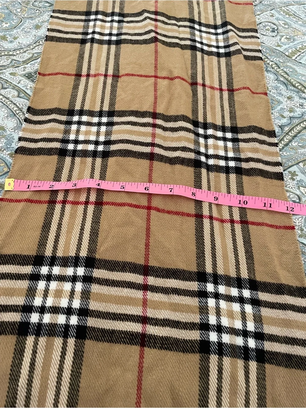 Cashmere Feel Italy Design Camel Plaid Tartan Fringe Scarf Wrap 60x12 🧣Italian